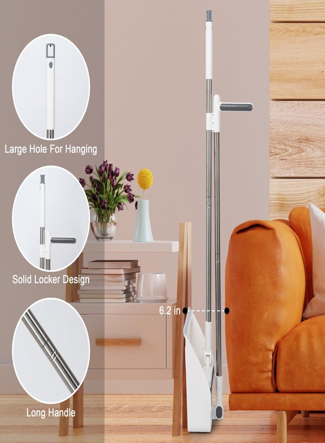 TRADY Broom and Dustpan Set with Long Handle, Light Weight Stainless Steel Poles Stand Upright Dustpans with Broom Combo for Home Kitchen Office Pet Dog Hair, [ Off White ] - Image 3